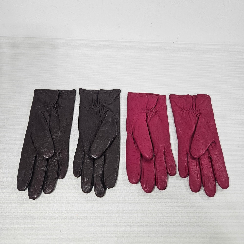 Fownes Womens Leather Gloves Bundle Brown Magenta Size 7 7.5 Vintage 2 Pairs - Picture 2 of 7